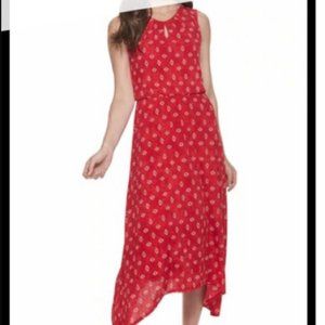 Dana Buchman Women's Red Print Sharkbite Hemline Sleeveless Maxi Dress